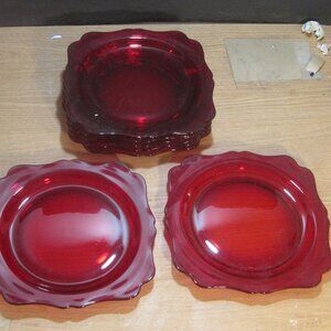 8 Paden City  Crows Foot Ruby Red 8.5" Luncheon Plates Depression Glass